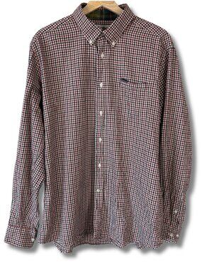 Barbour Tailored Fit Shirt Mens Large Plaid Button Down Heritage Black Red White
